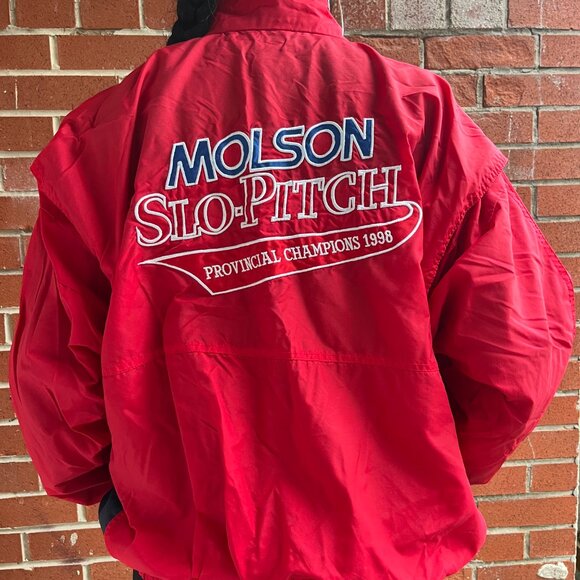 90's Vintage Molson Slo-Pitch Lightweight Nylon Red Jacket - Picture 2 of 10